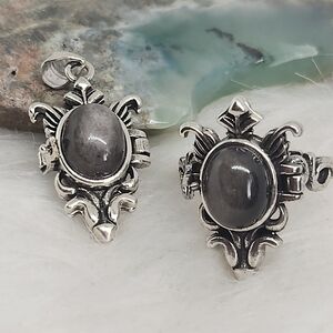 ☠️ Silver Sheen Obsidian Poison Pendant & Adjustable Ring Set ☠️